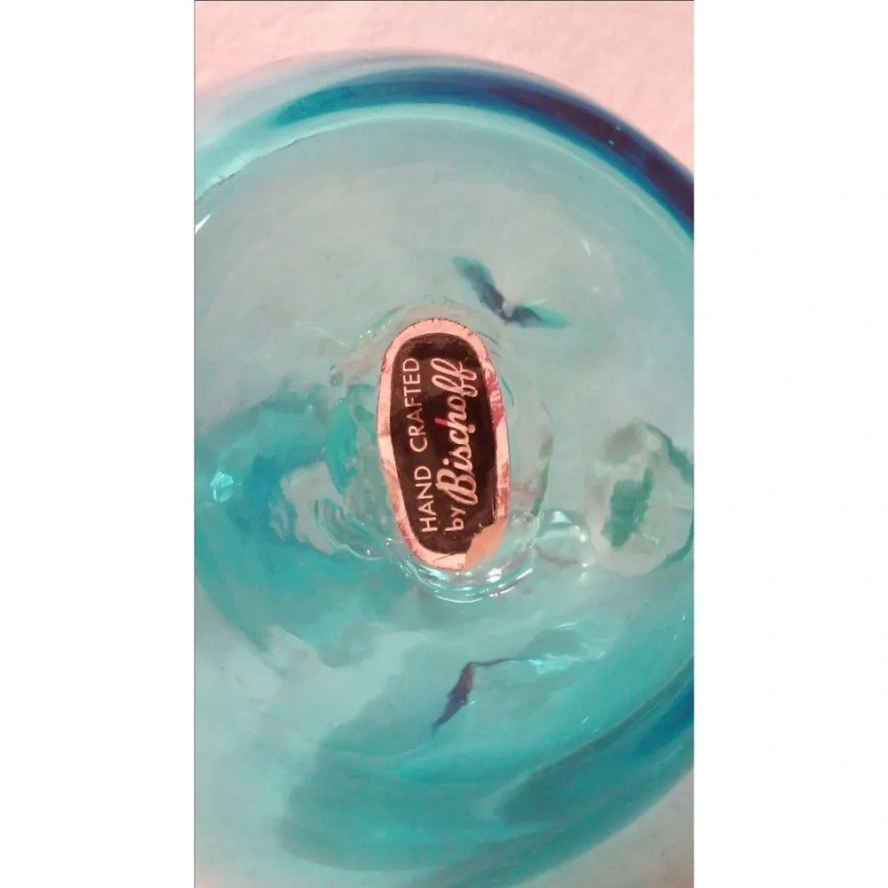 Vintage Blue Glass Decanter Pinched Bottle Mid-Century Barware Bischoff